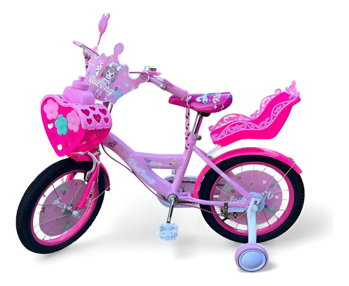 Bicicleta para niña Infantil Princesa Urbana Rodado 16 Con Rueditas Y Canasto Color Rosada-Violeta