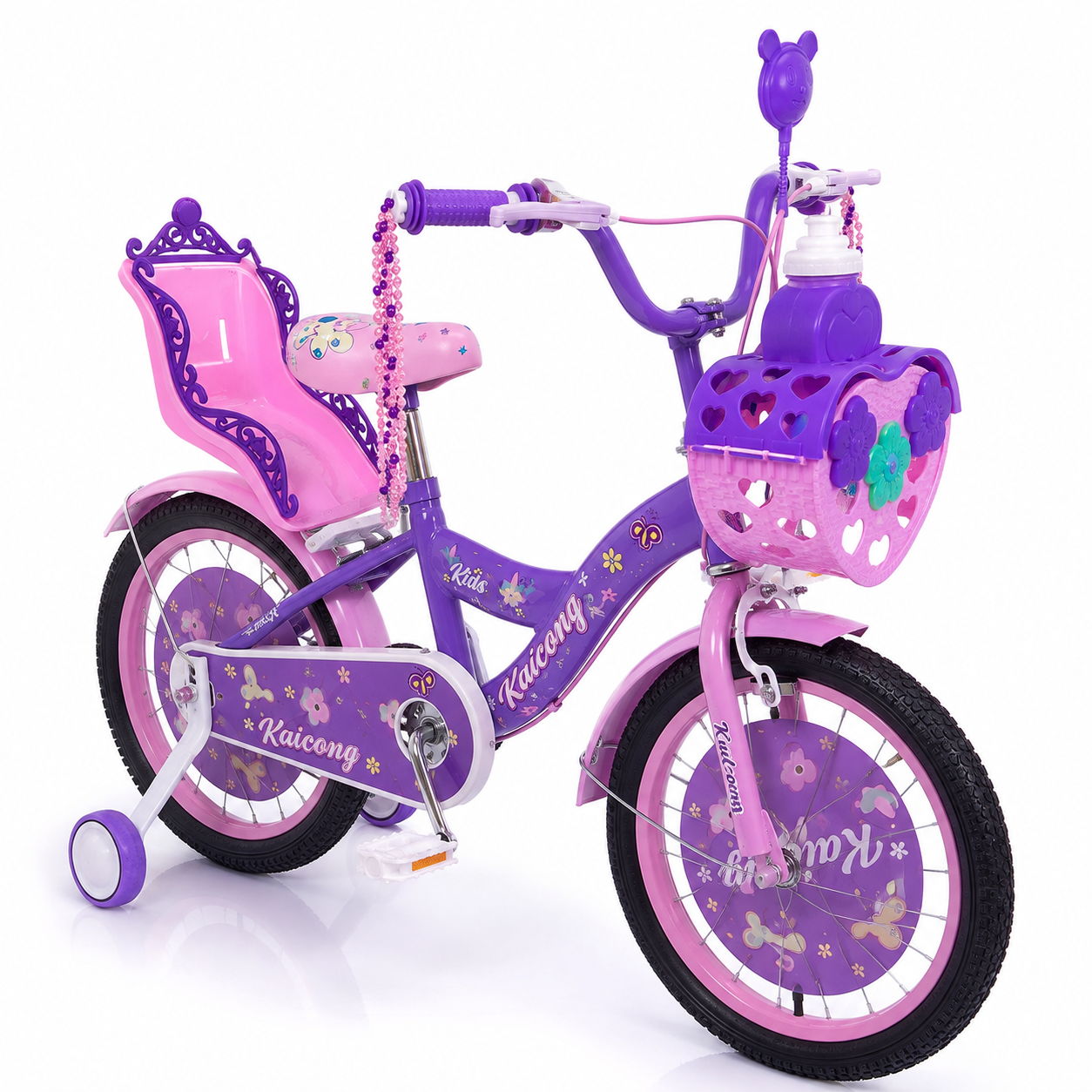 Bicicleta para niña Infantil Princesa Urbana Rodado 16 Con Rueditas Y Canasto Color Rosada-Violeta