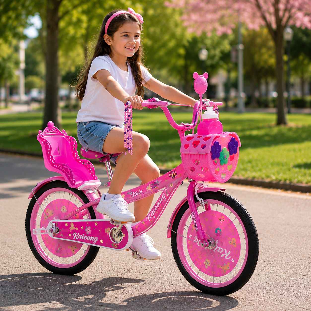 Bicicleta para Nena Niña Infantil Princesa Urbana Rodado 20 Con Rueditas Y Canasto Color Rosada